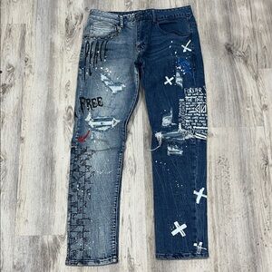 Edgy Graphic Blue Men's Skinny Jeans